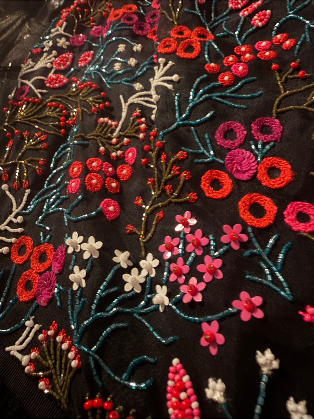 Carolina Herrera Black Tulle Formal Dress with Colorful Hand Embroidered Bodice - Picture 9 of 10